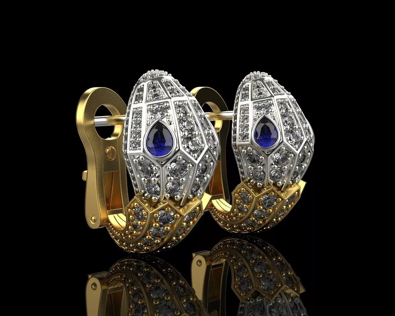 Earrings Snake Luxury Brand Jewelry Gold 3D print model