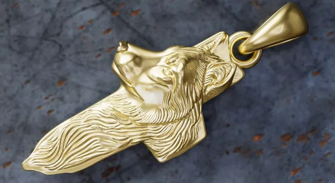 Stylized Wolf Head Cross Pendant STL OBJ 3D Model
