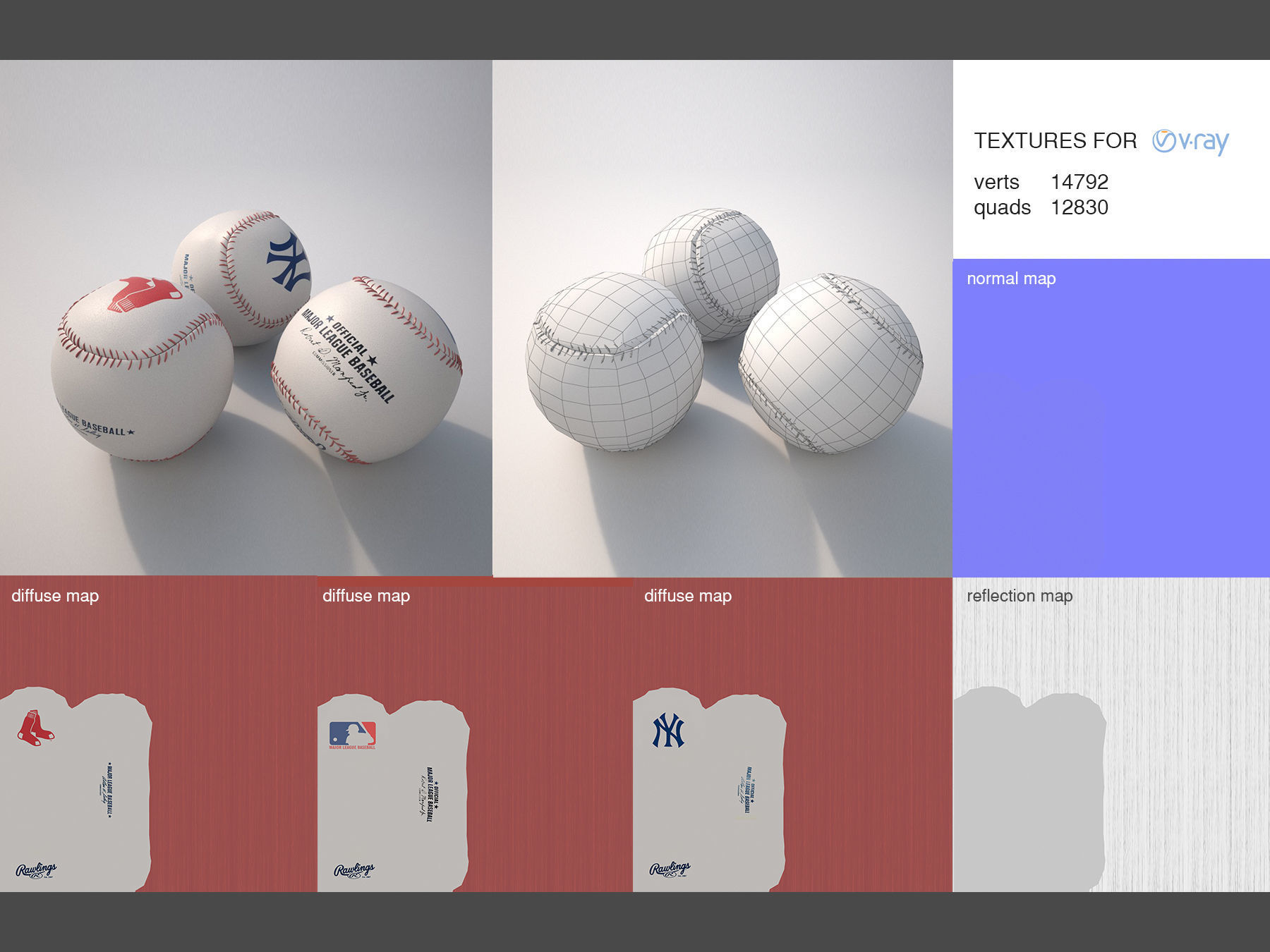 Baseball three baseballs 3D model_3