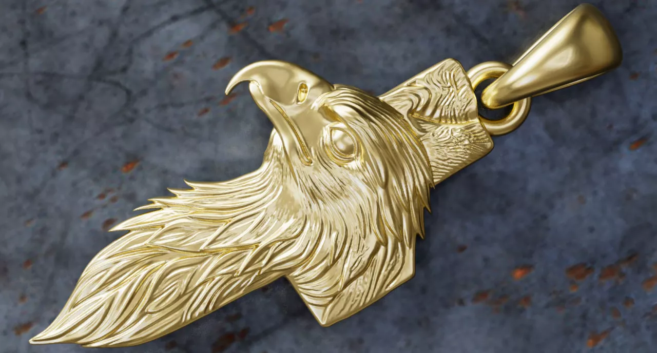 Stylized Eagle Head Cross Pendant STL OBJ 3D Model 3D print model
