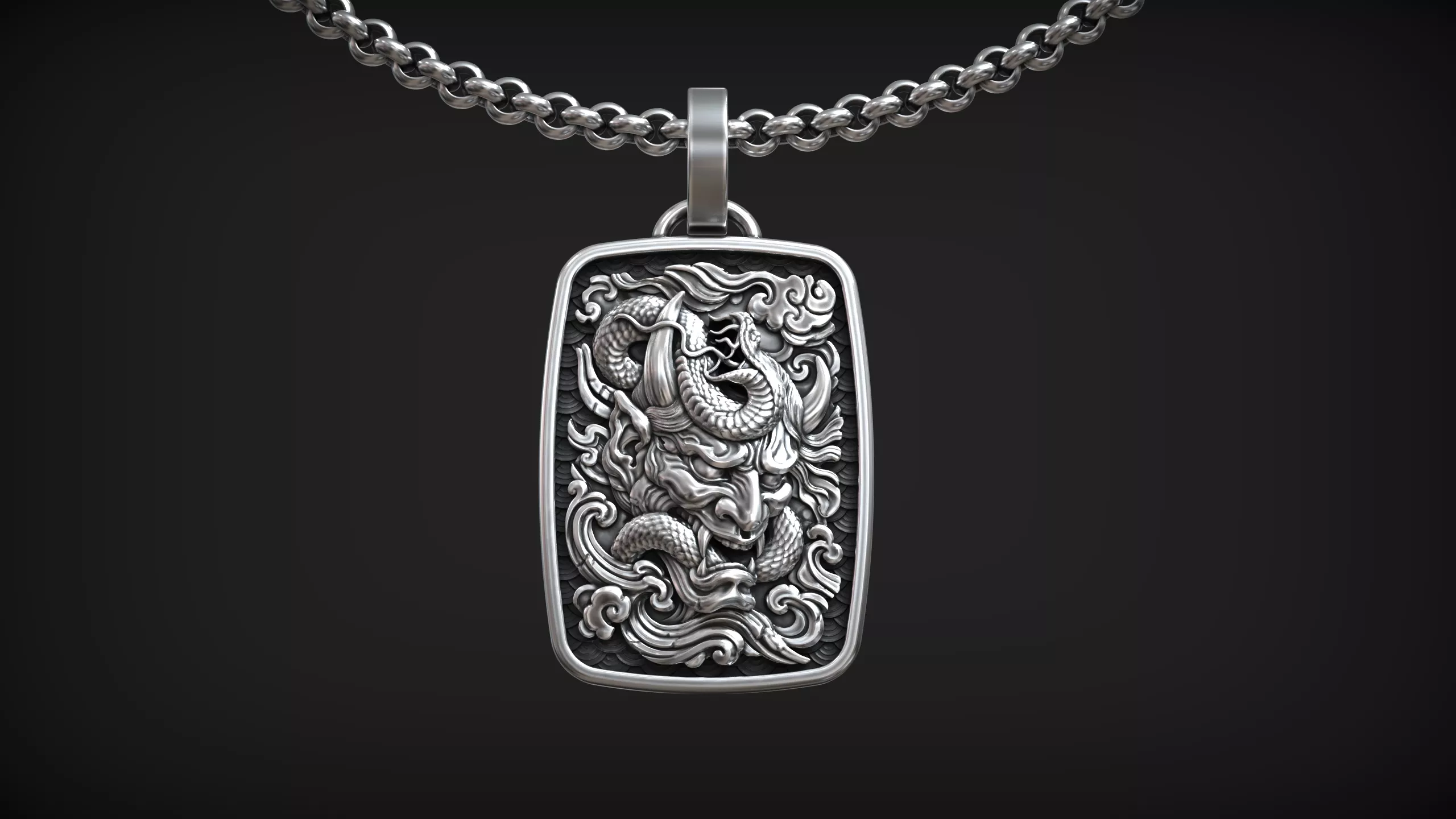 Japanese Dragon Ryujin Wave Snake Myth Pendant 3D print model