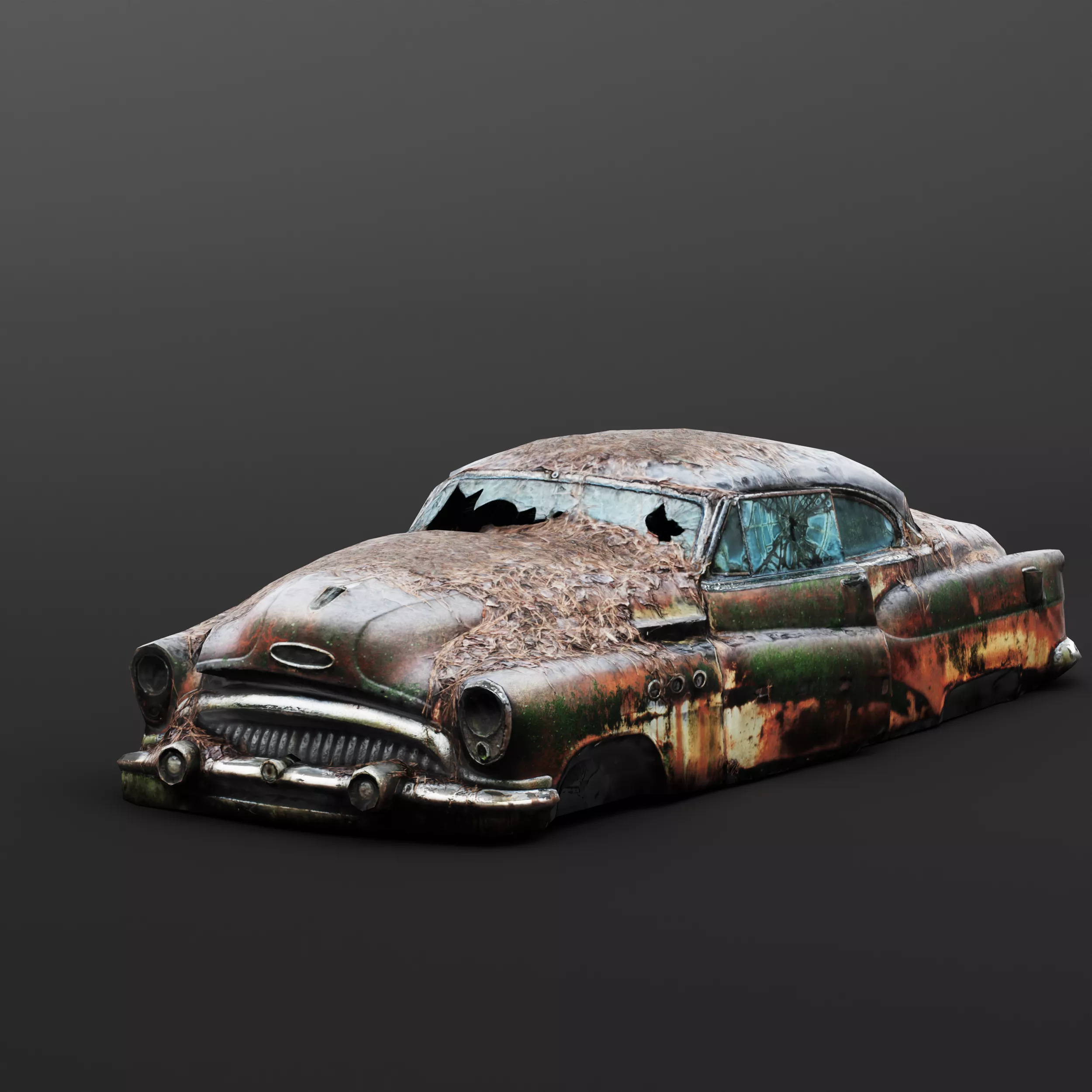 Overgrown Abandoned Classic Car - Moss Covered Wreck Low-poly 3D model