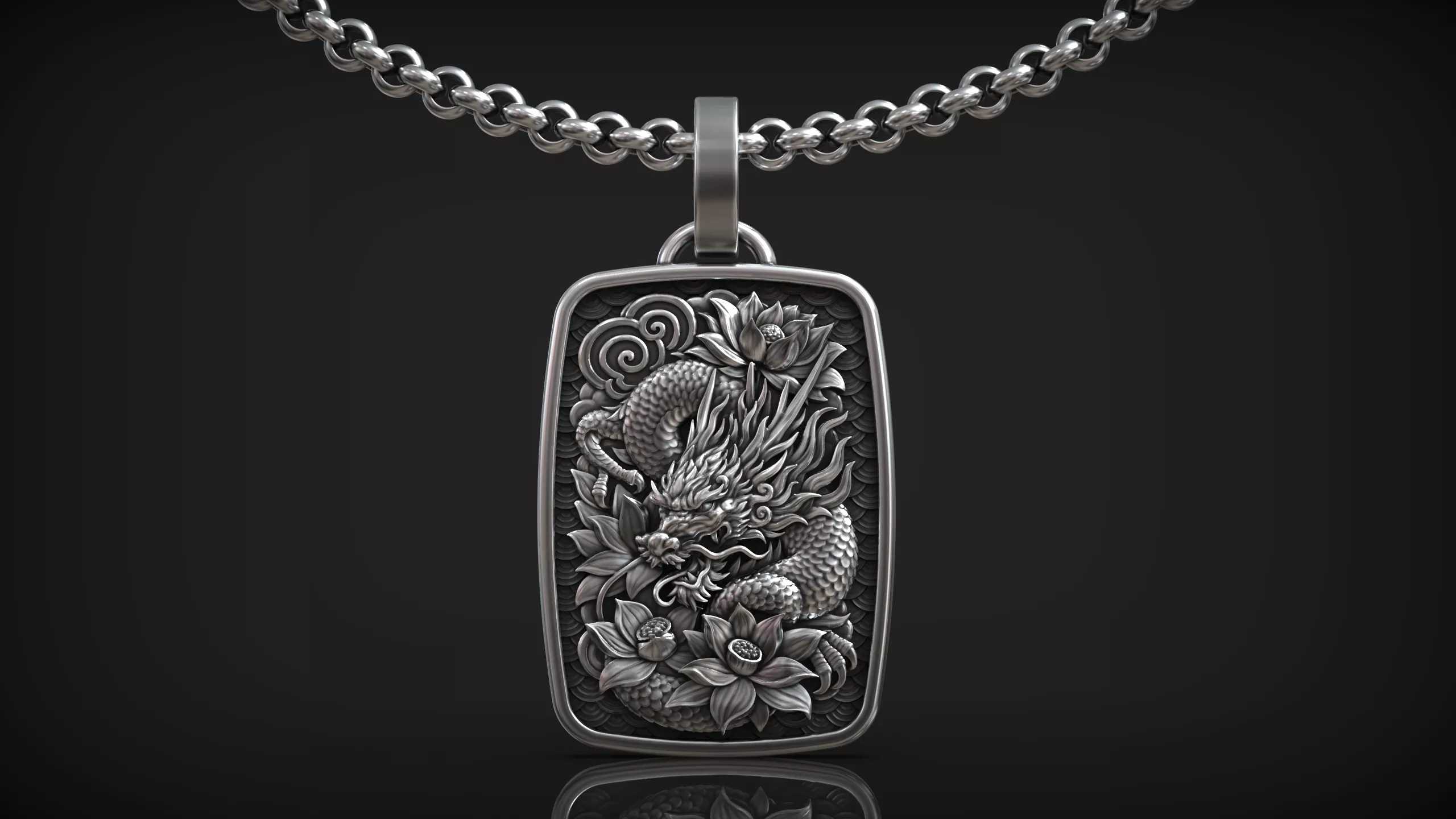 Japanese Dragon and Lotus Pendant Ryu Myth Amulet 3D print model