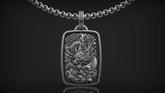 Japanese Dragon and Lotus Pendant Ryu Myth Amulet