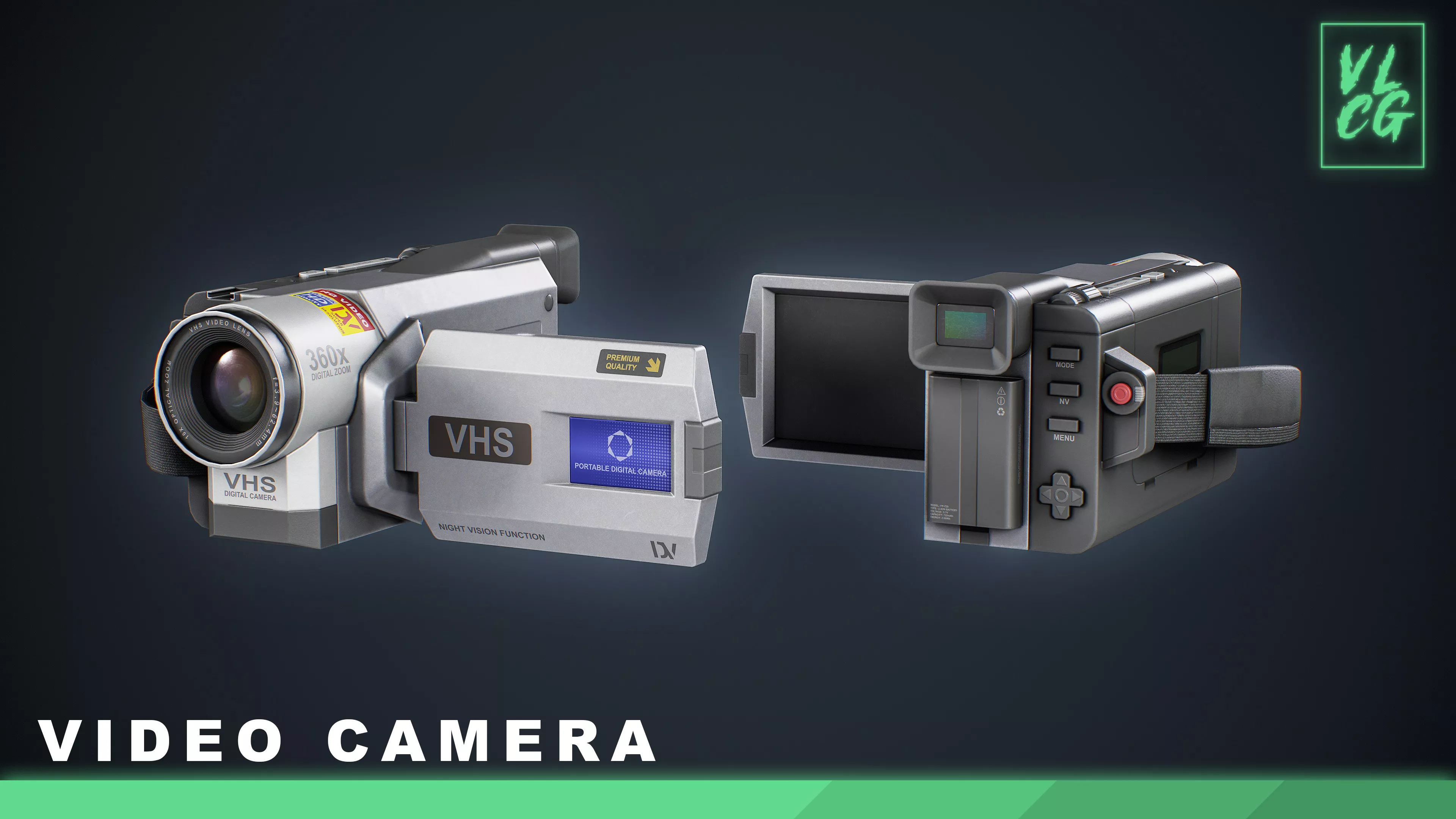 VLCG - Video Camera - Portable VHS Digital Camcorder 1980s Low-poly 3D model