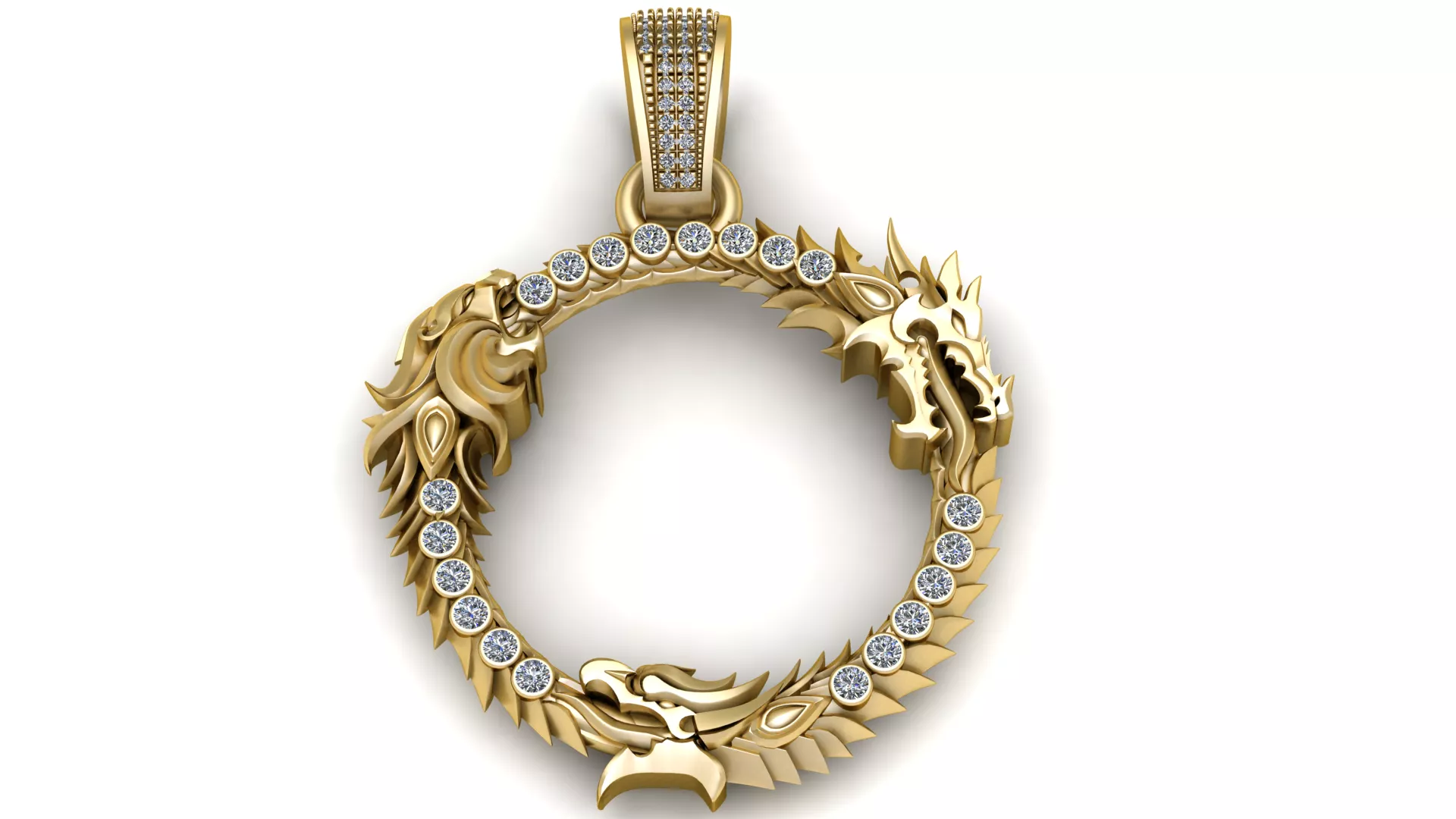Gemstone Ouroboros Dragon Gold Pendant 3D print model