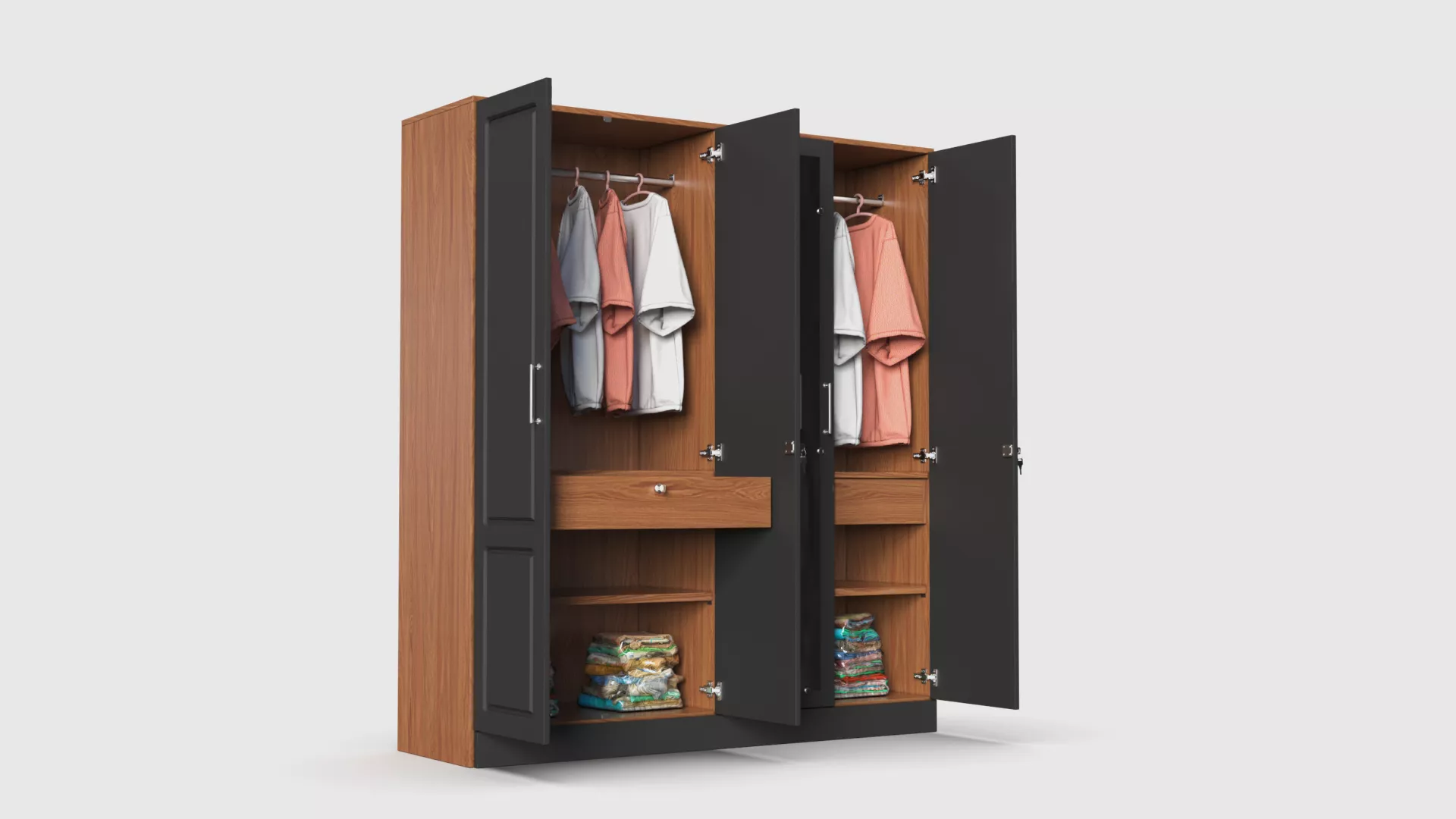 Wardrobe with Mirror Modern Wooden Bedroom Closet Cabinet 3D model