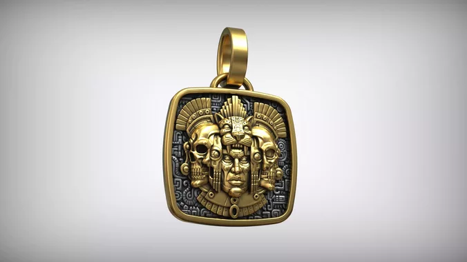 Mayan Warrior Skull Pendant Aztec Tribal Amulet
