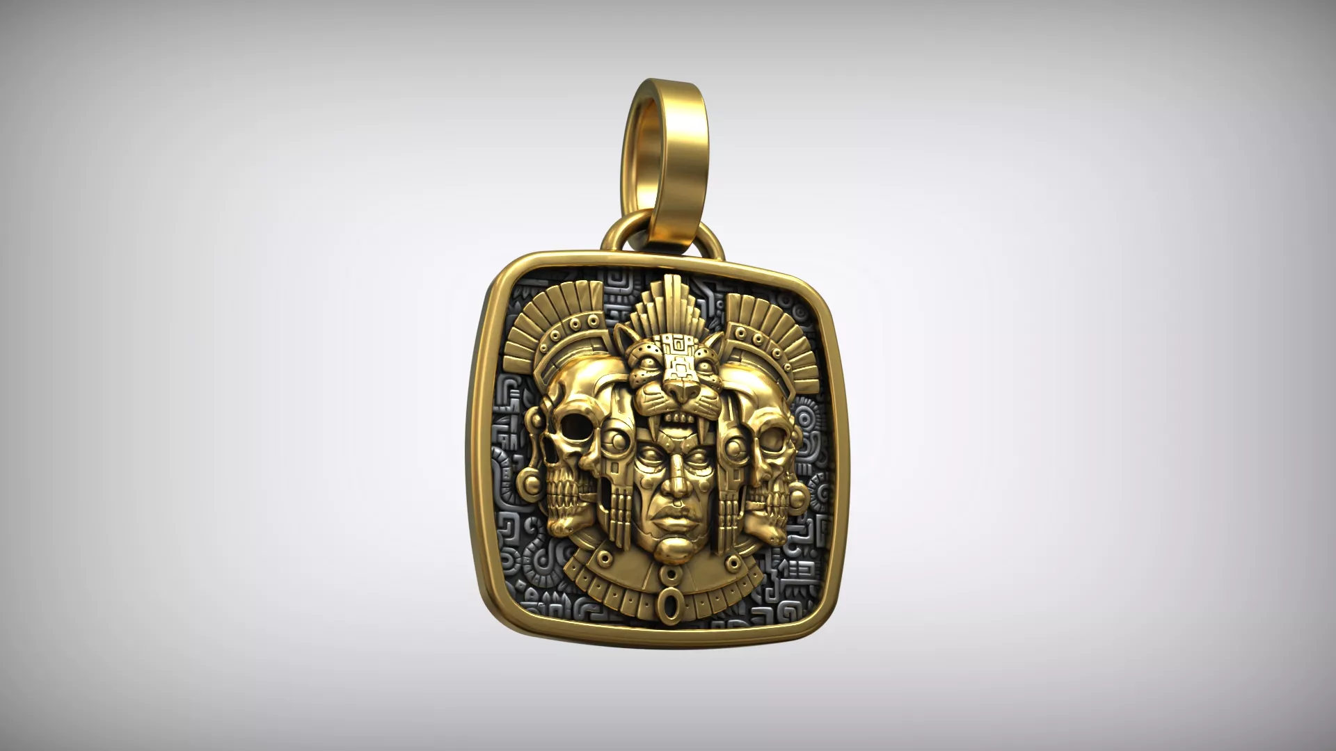 Mayan Warrior Skull Pendant Aztec Tribal Amulet 3D print model