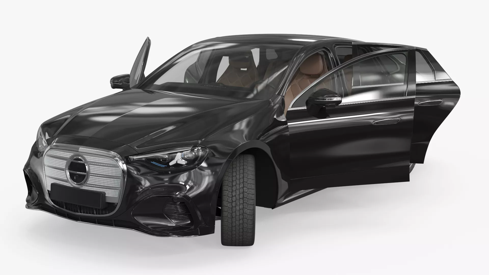 Luxury Electric Sedan Fastback Black Rigged 3D model