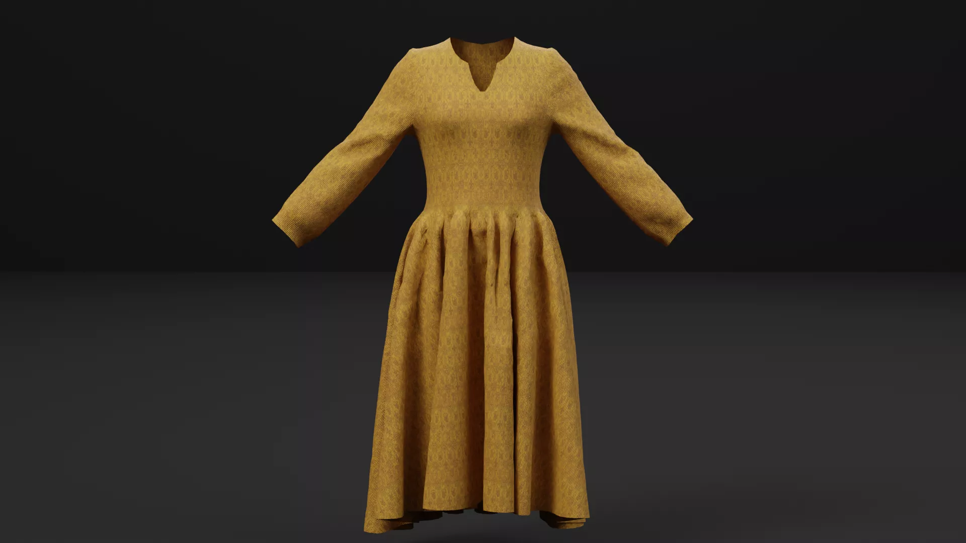 Meadow Gold Peasant Dress Low-poly 3D model