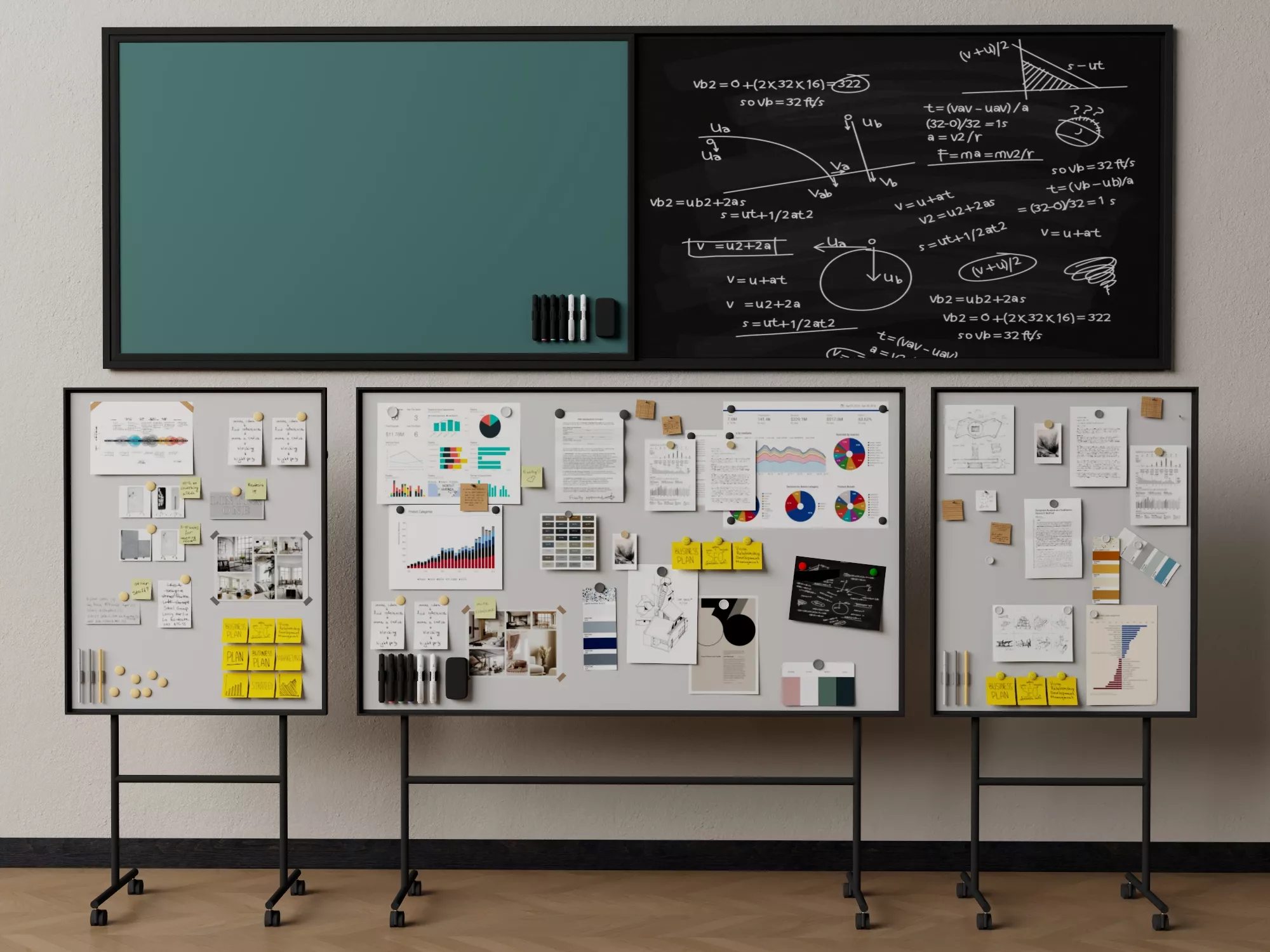 Office Whiteboard And Pinboard Set 3D model