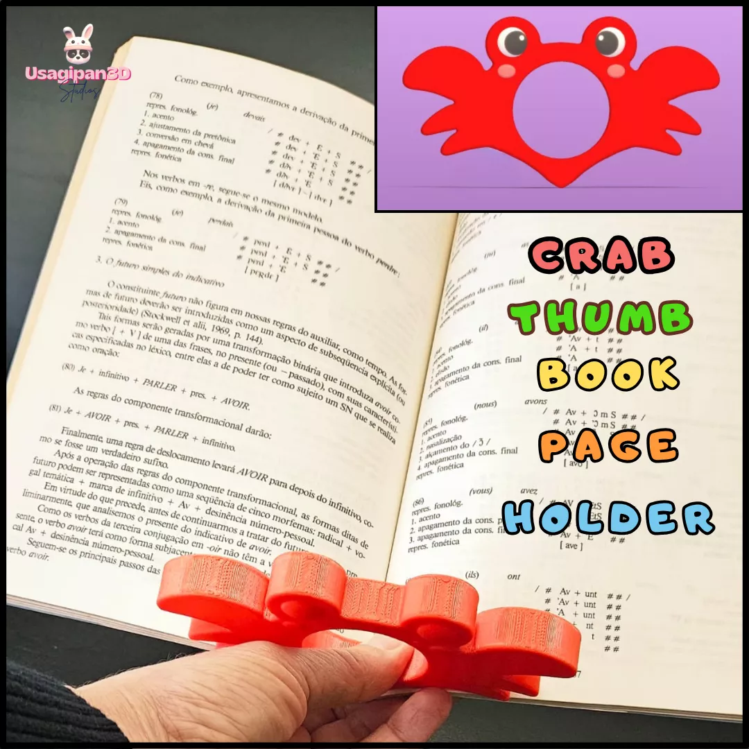Crab Thumb Book Page Holder 3D print model