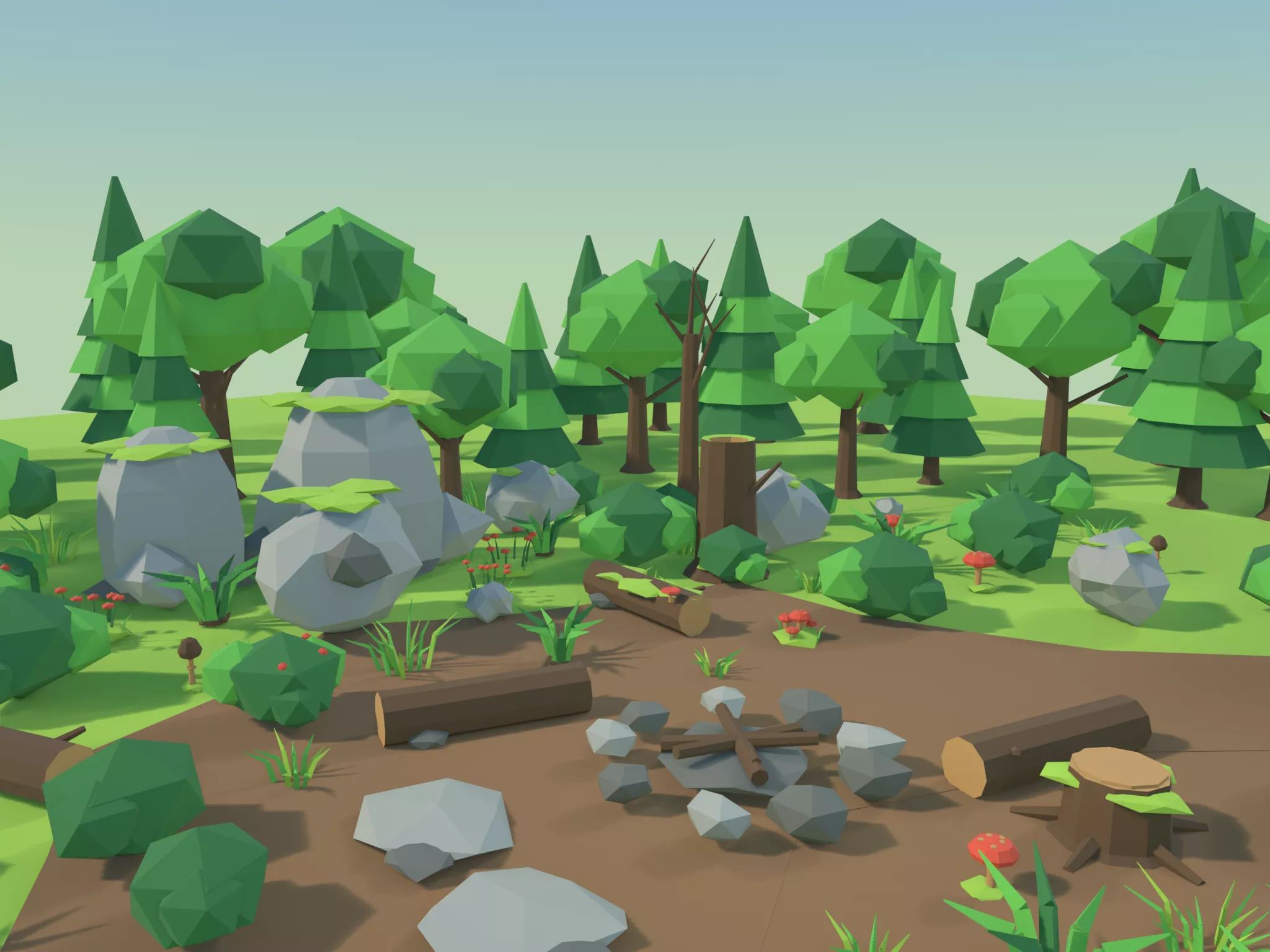 Low Poly Forest Clearing Scene - Complete Blender Environment Low-poly 3D model