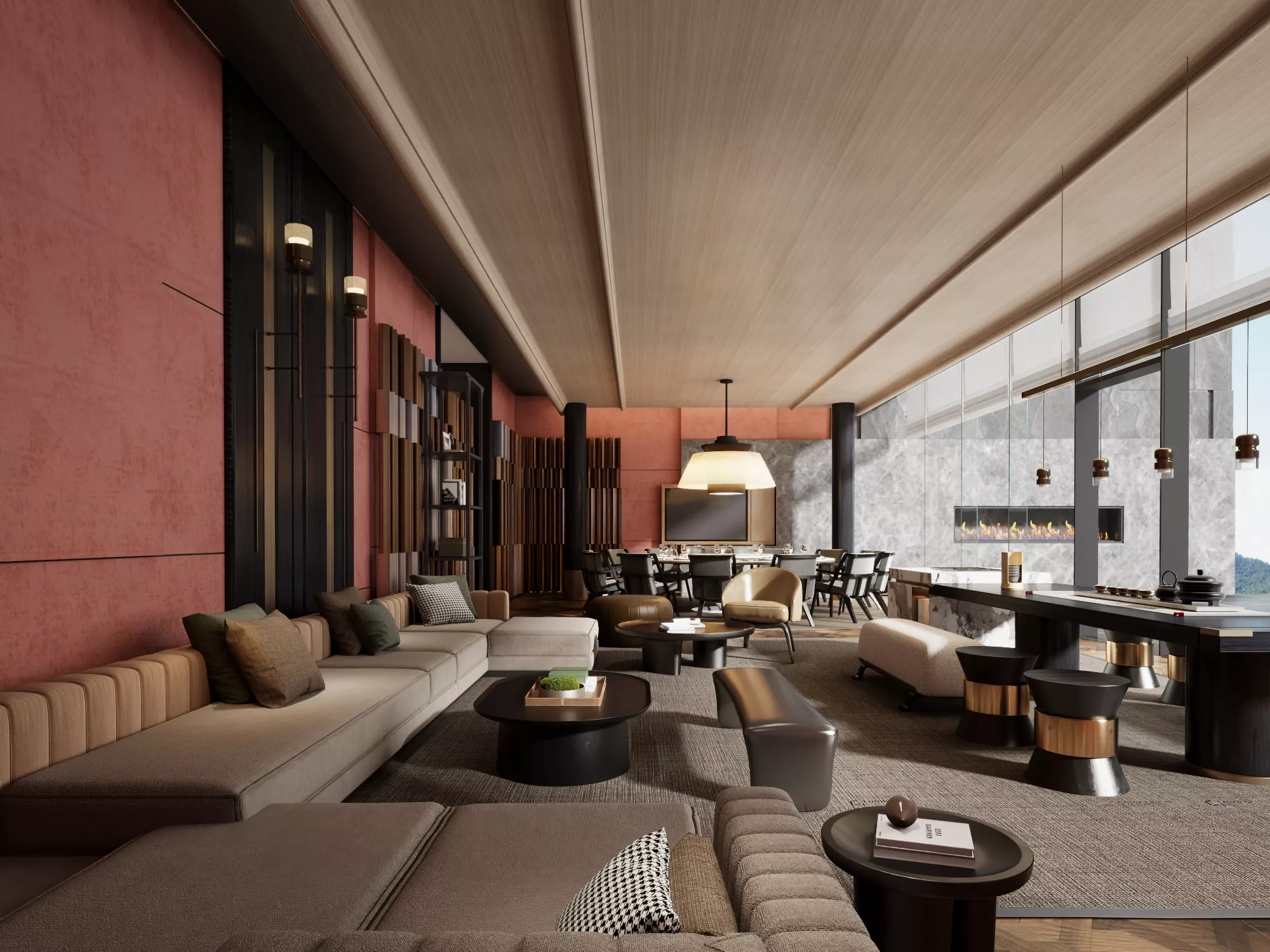 Modern Luxury Living And Dining Interior Scene 3D model