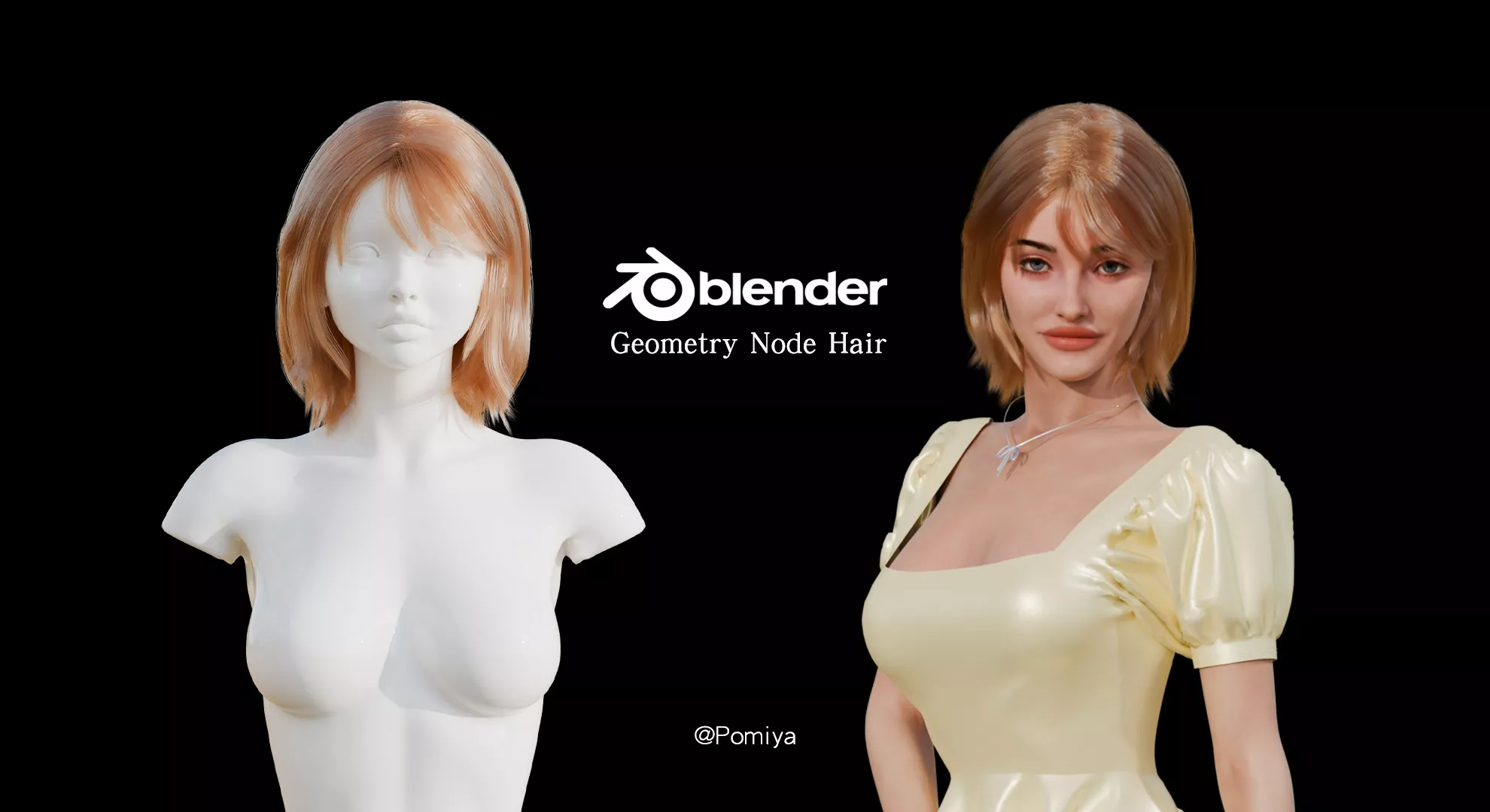 Short Bob with Side Bangs - Blender Geometry Nodes Free 3D model