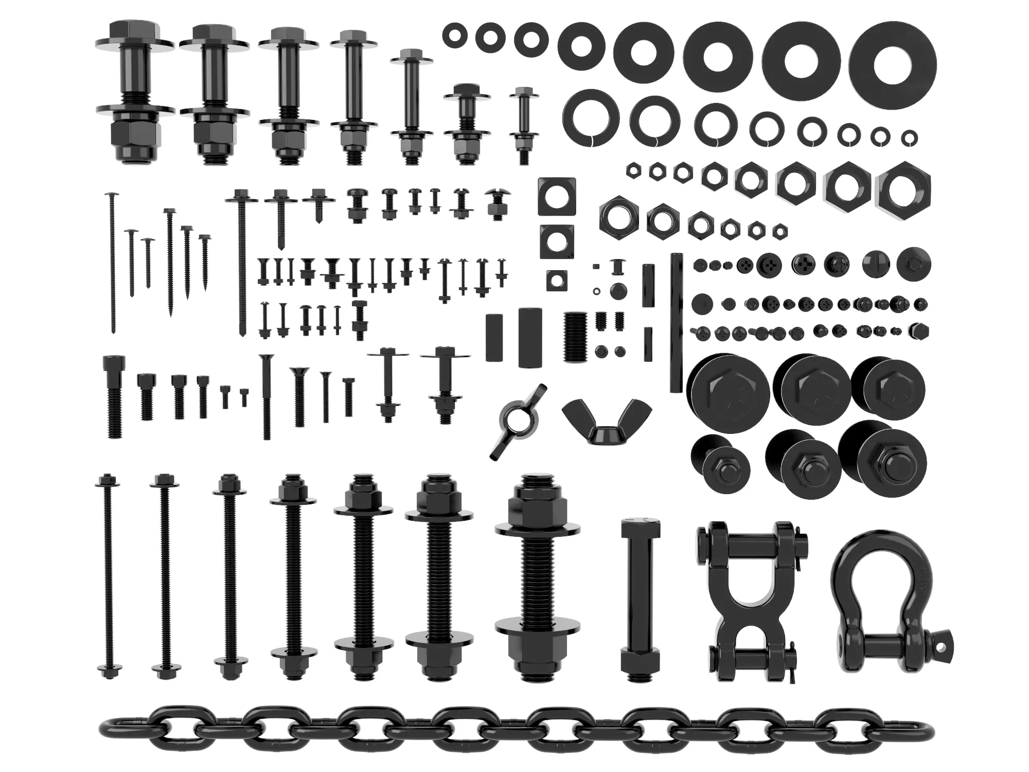 Bolts Nuts Washers And Hardware Parts Pack 3D model