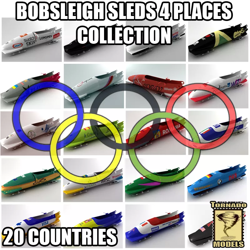 Bobsleigh Sleds Collection 4 Places 3D model