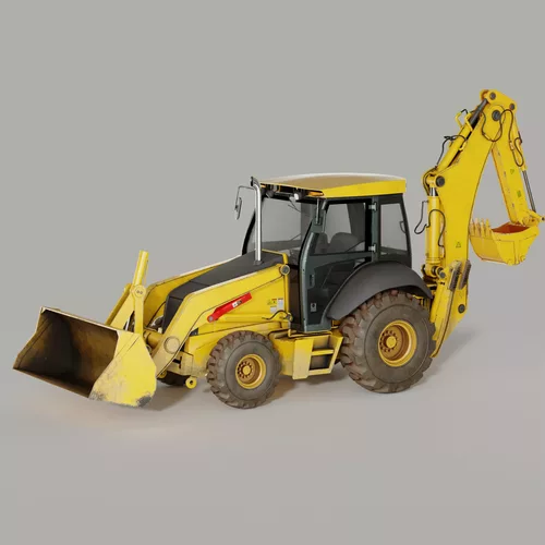 Rigged Animated Backhoe Loader - Construction Model