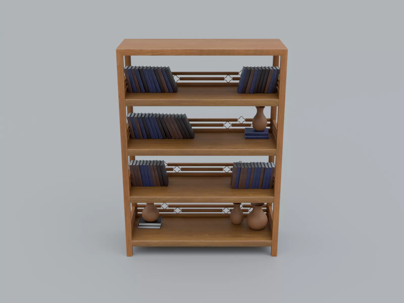 Wooden bookcase with a collection of books Low-poly 3D model