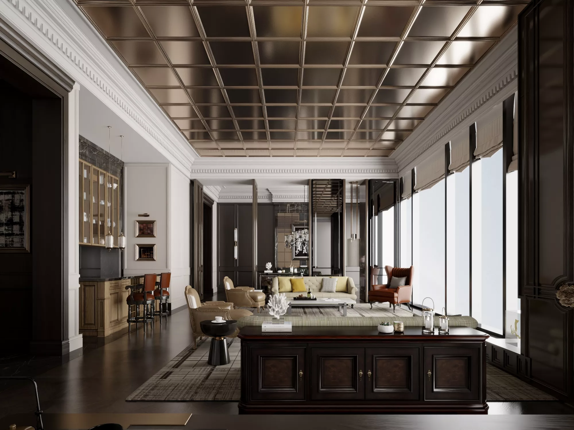 Classic Luxury Hotel Lobby Interior Scene 3D model