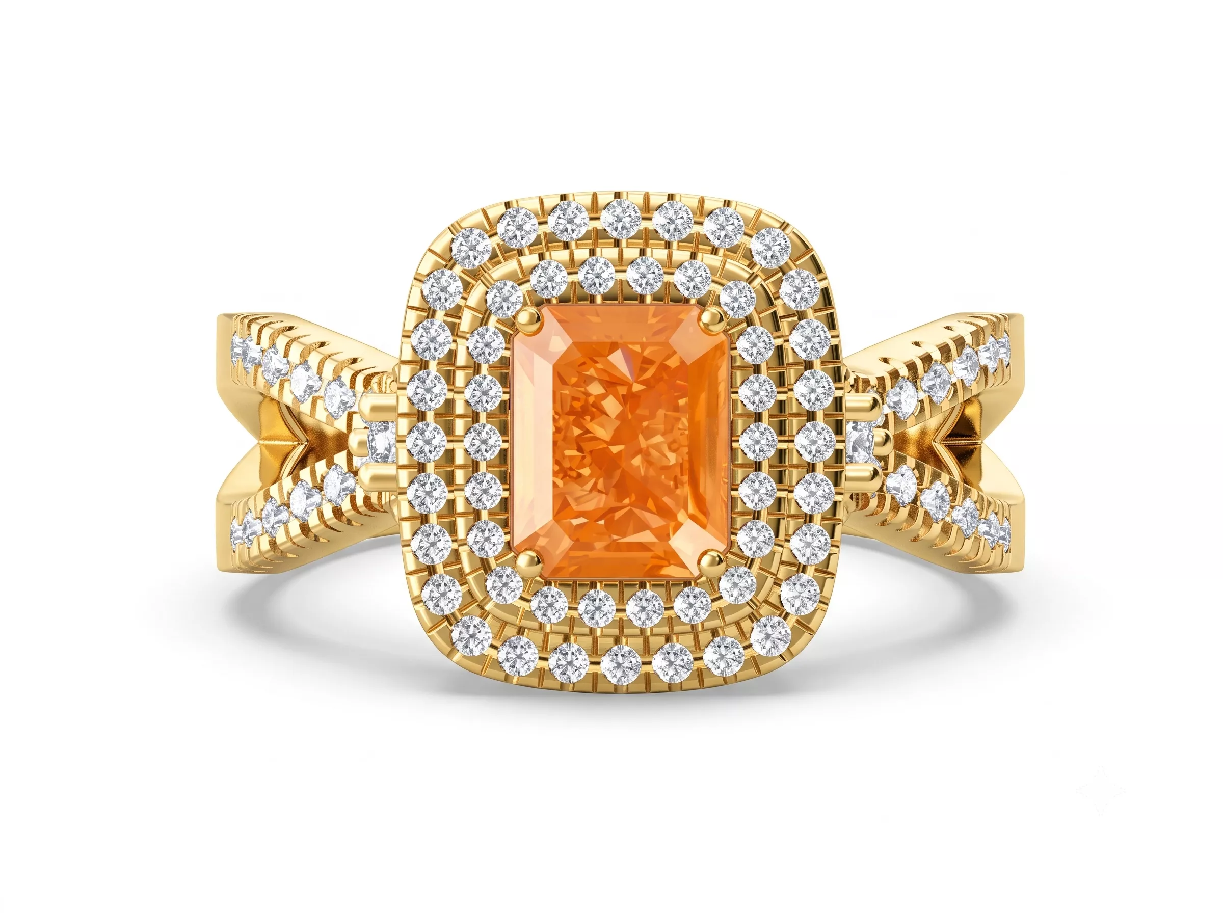 Emerald Cut Halo Ring CAD File Gemstone Engagement Ring 3D print model