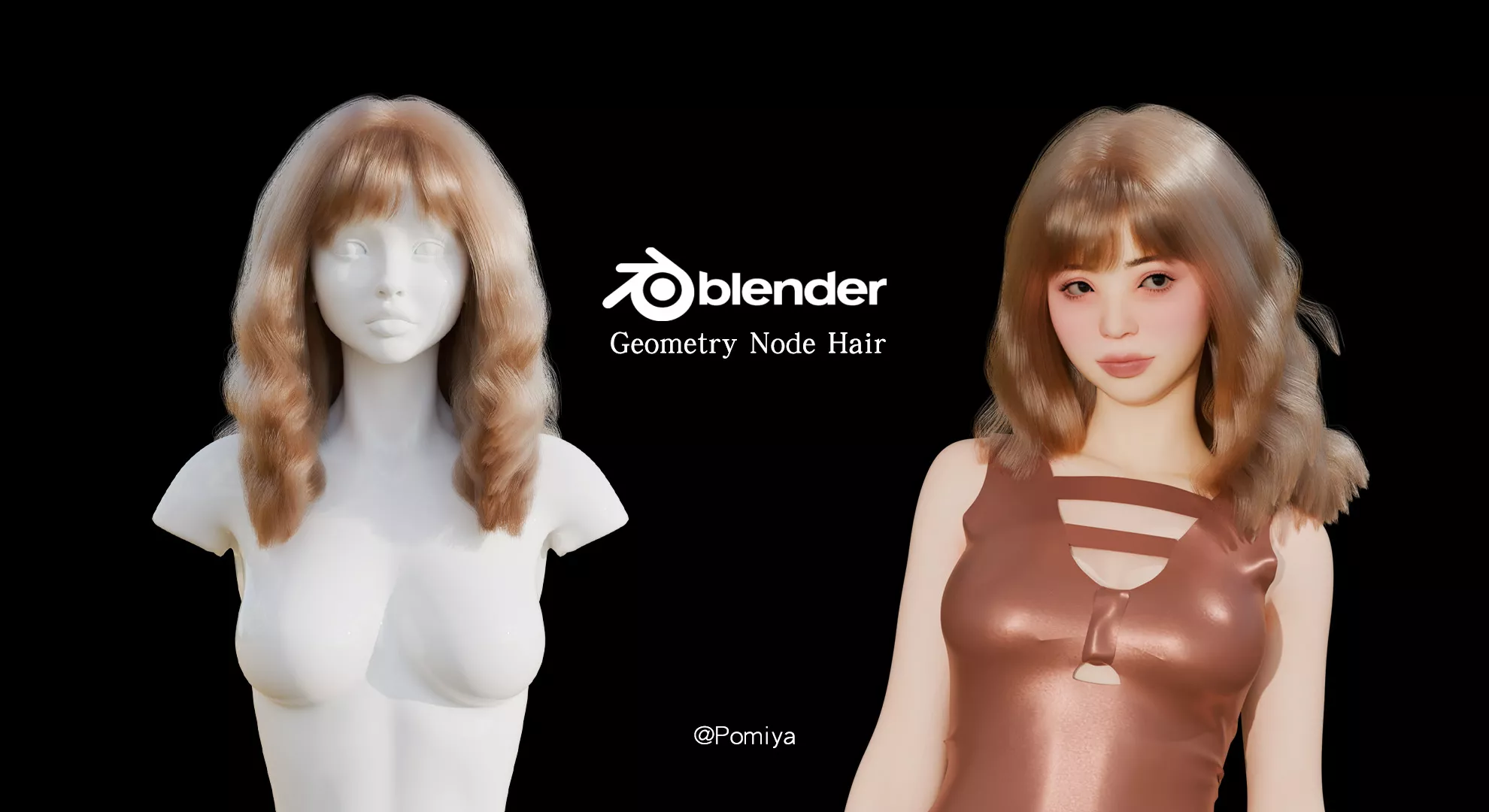 Fluffy Short Hair with Bangs - Blender Geometry Nodes Free 3D model
