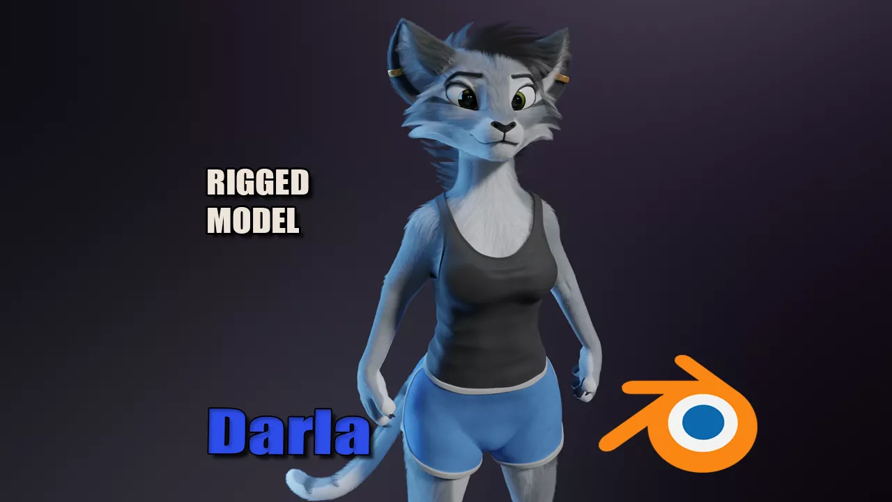 Darla Anthro Cat Low-poly 3D model