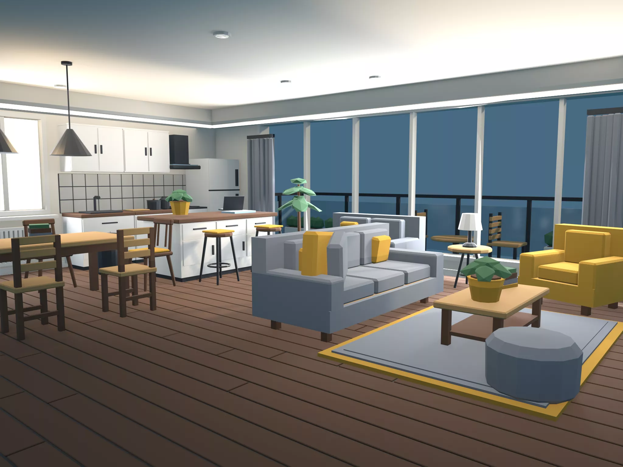 Low Poly Modern Apartment Scene - Complete Blender Environment Low-poly 3D model