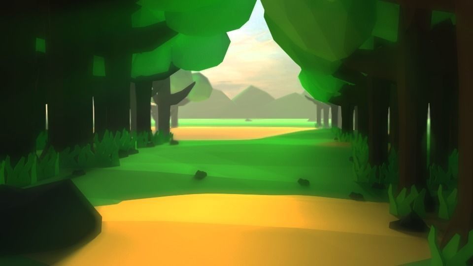 3d simple lowpoly forest with trees and path Free low-poly 3D model_0