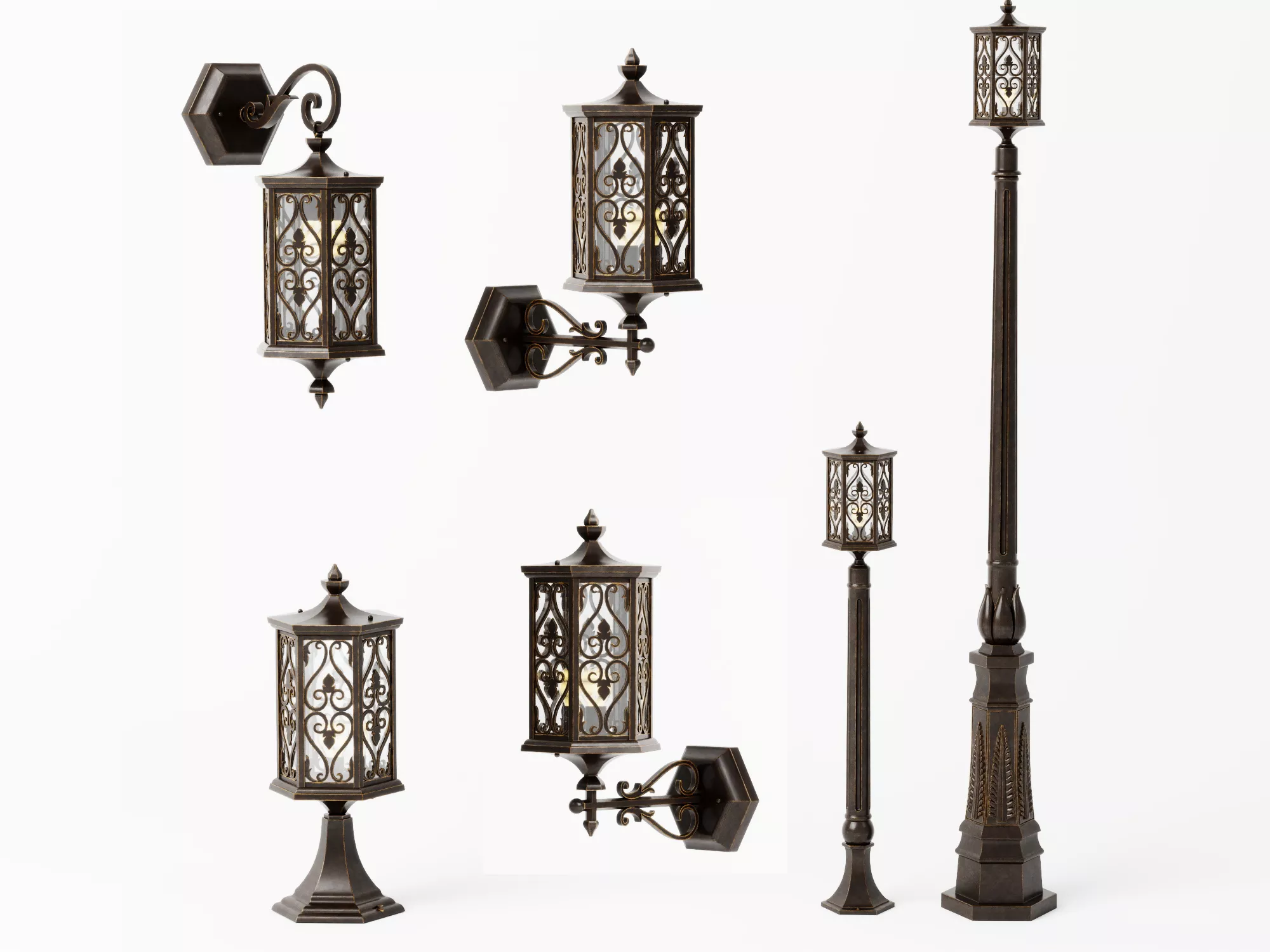 Vintage Ornate Outdoor Lamp Asset Set 3D model