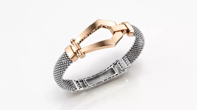 big size geometric buckle mesh bangle bracelet with support