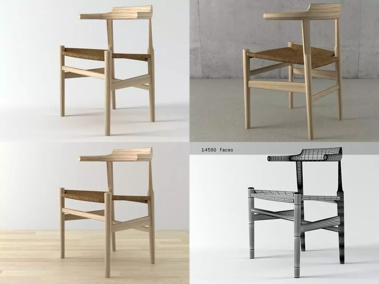 PP68 four wooden chairs 3D model_0