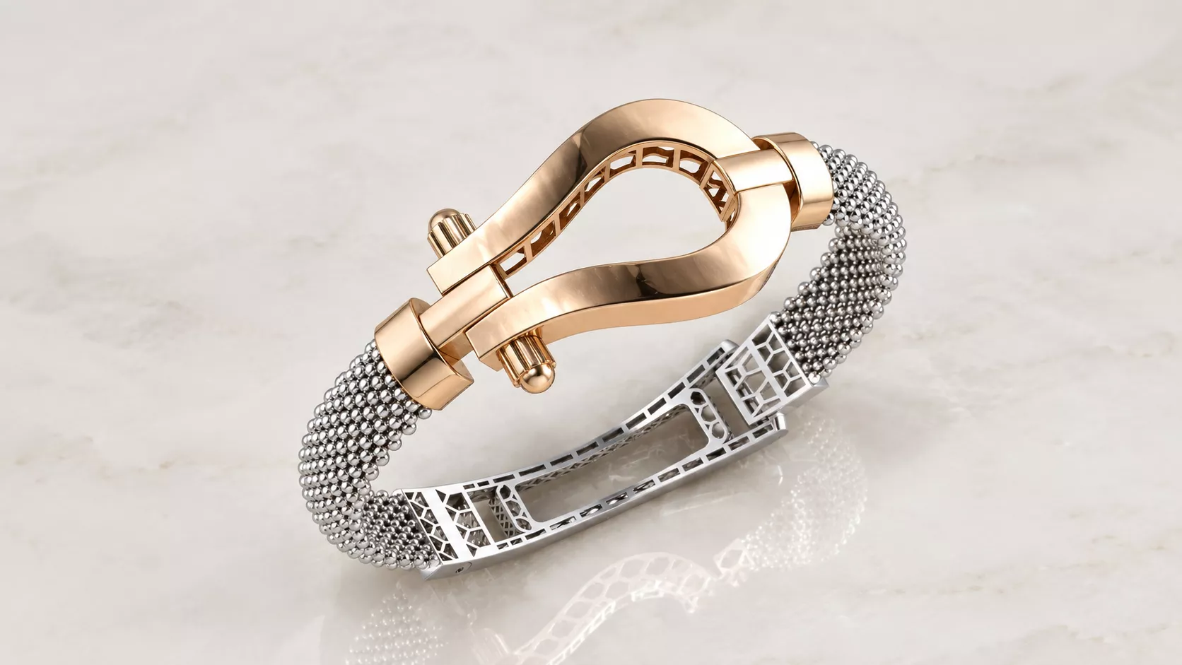 big size horseshoe clasp mesh bangle bracelet with support 3D print model