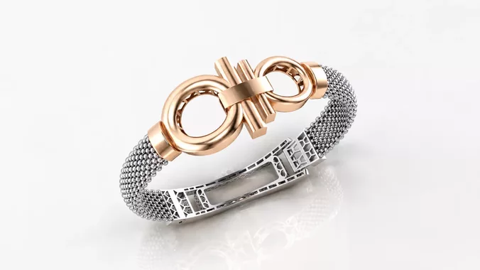 big size interlocking circle mesh bangle bracelet with support