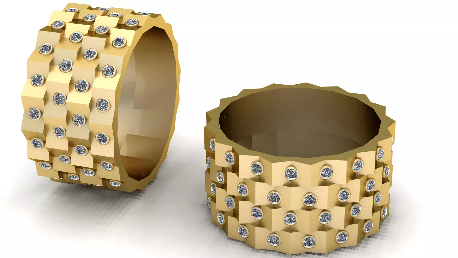 Gemstone Geometric Cube Gold Band Ring 3D print model