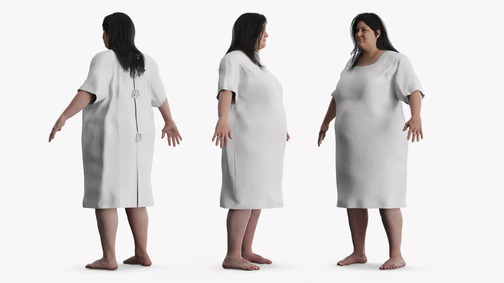 Inpatient Medical Gown on Plus Size Woman 3D model