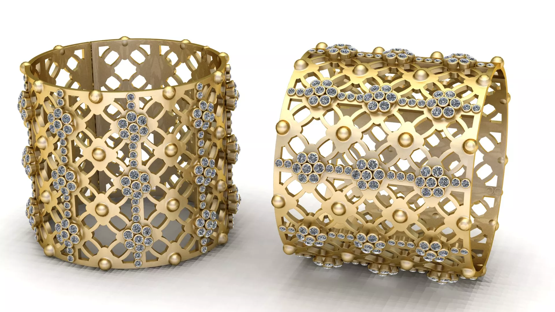 Gemstone Floral Filigree Gold Cuff Bracelet 3D print model