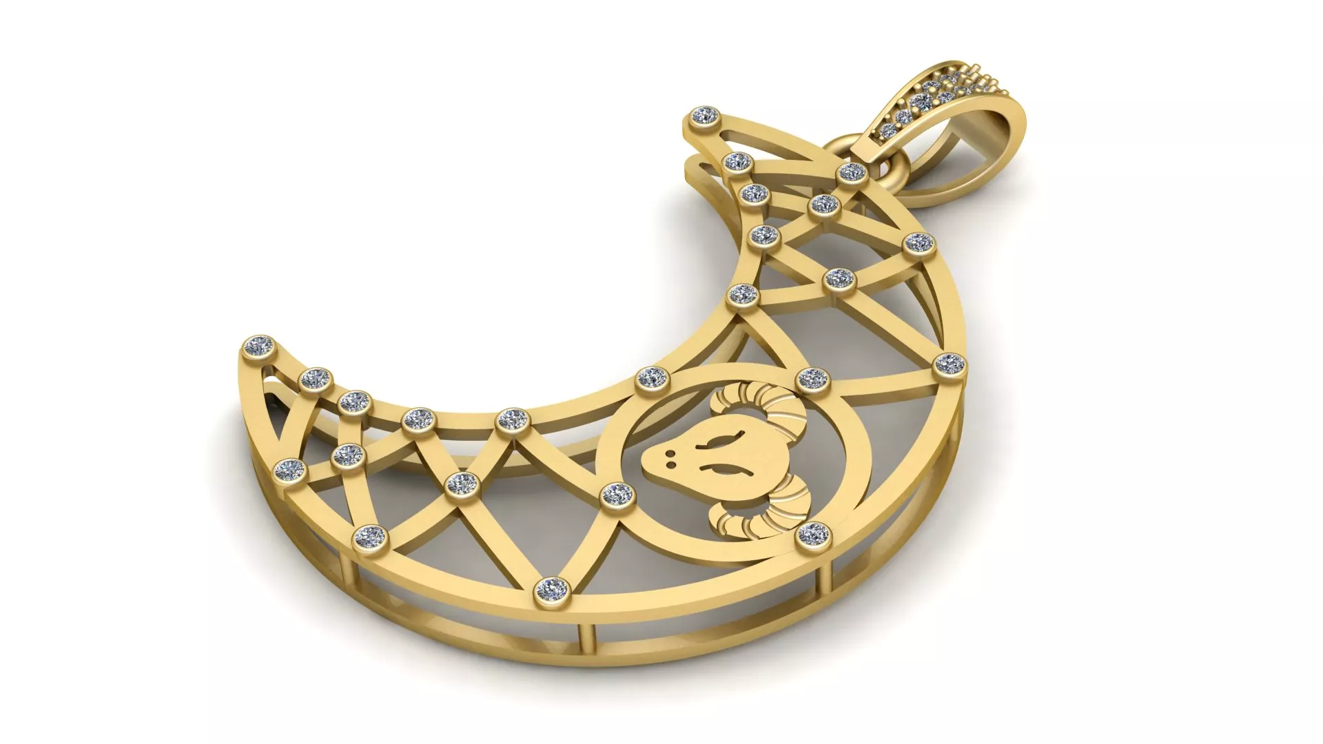 Gemstone Aries Crescent Moon Gold Pendant 3D print model