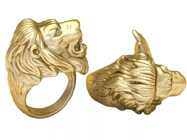 Sculpted Lion Head Gold Statement Ring 3D print model