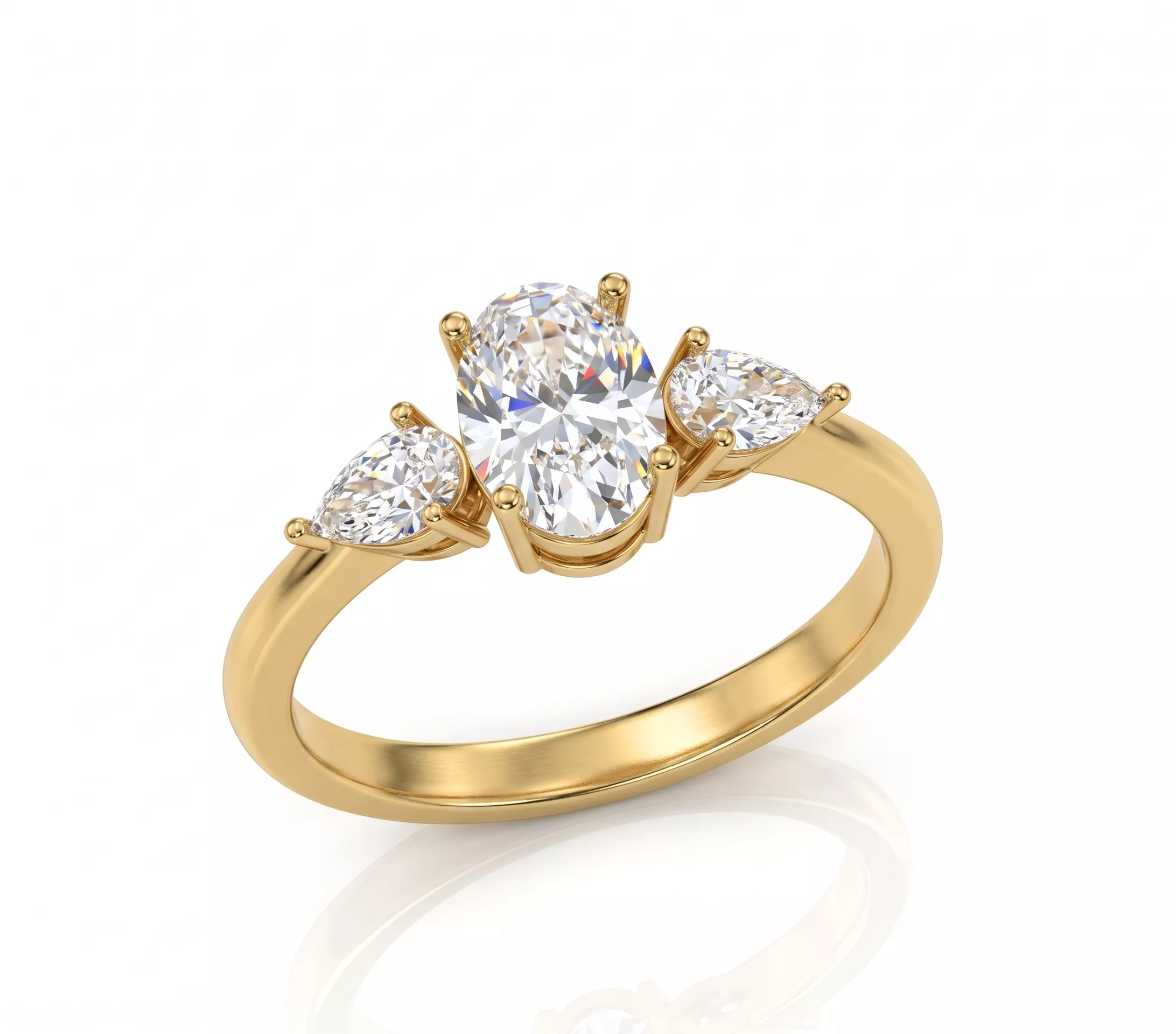 Oval Three Stone Ring CAD File Pear Side Stone Engagement Ring 3D print model