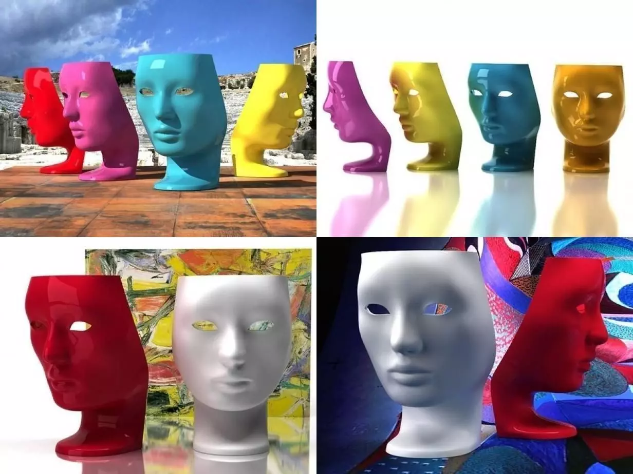 Nemo set of different colored head vases 3D model_2