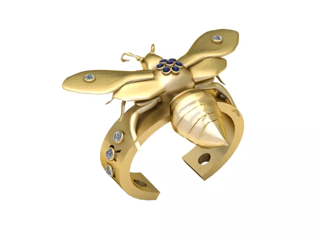 Gemstone Sculpted Bee Gold Statement Ring 3D print model