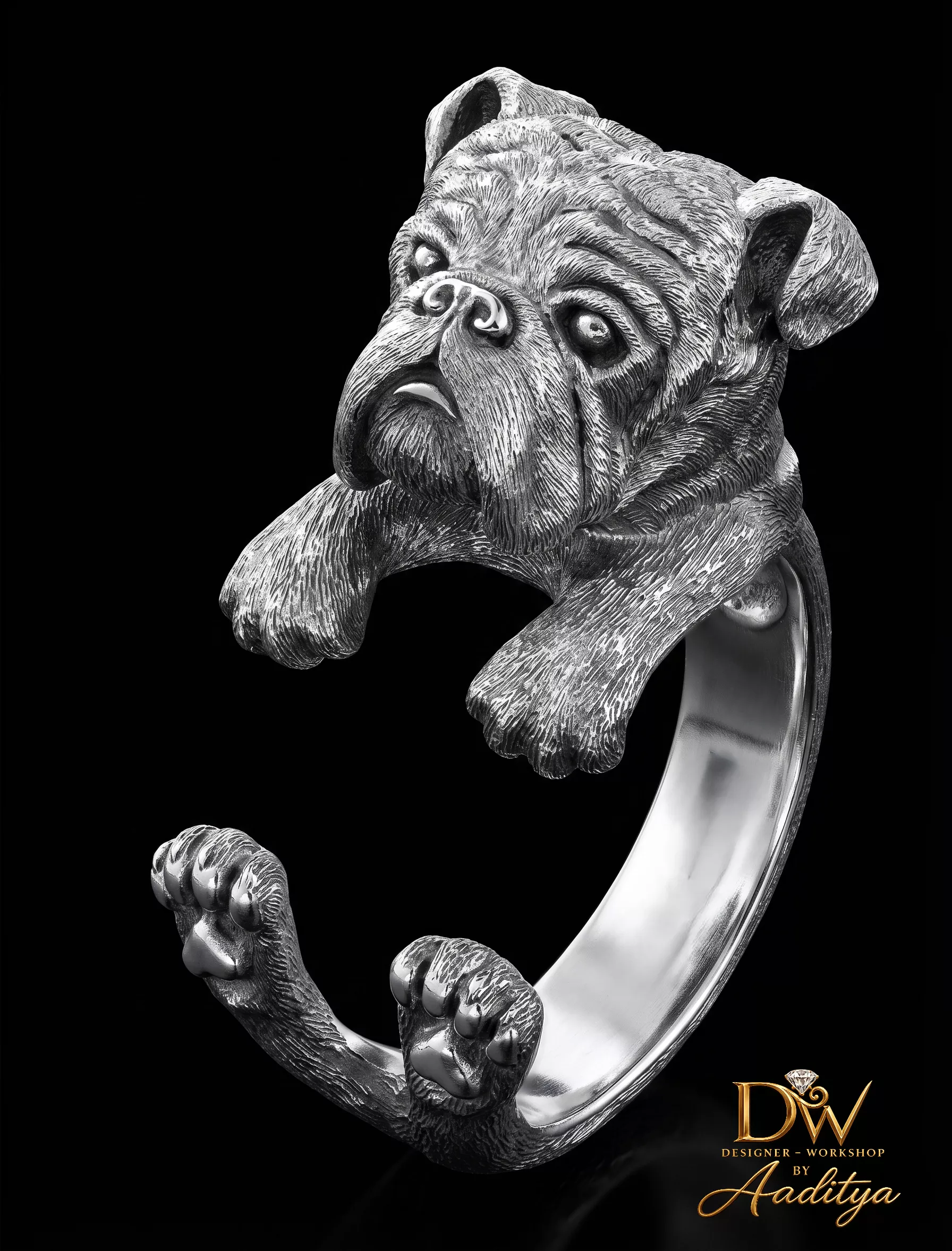 Bulldog Dog Wrap Ring 3D print model