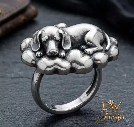 Sleeping Dachshund Cloud Ring