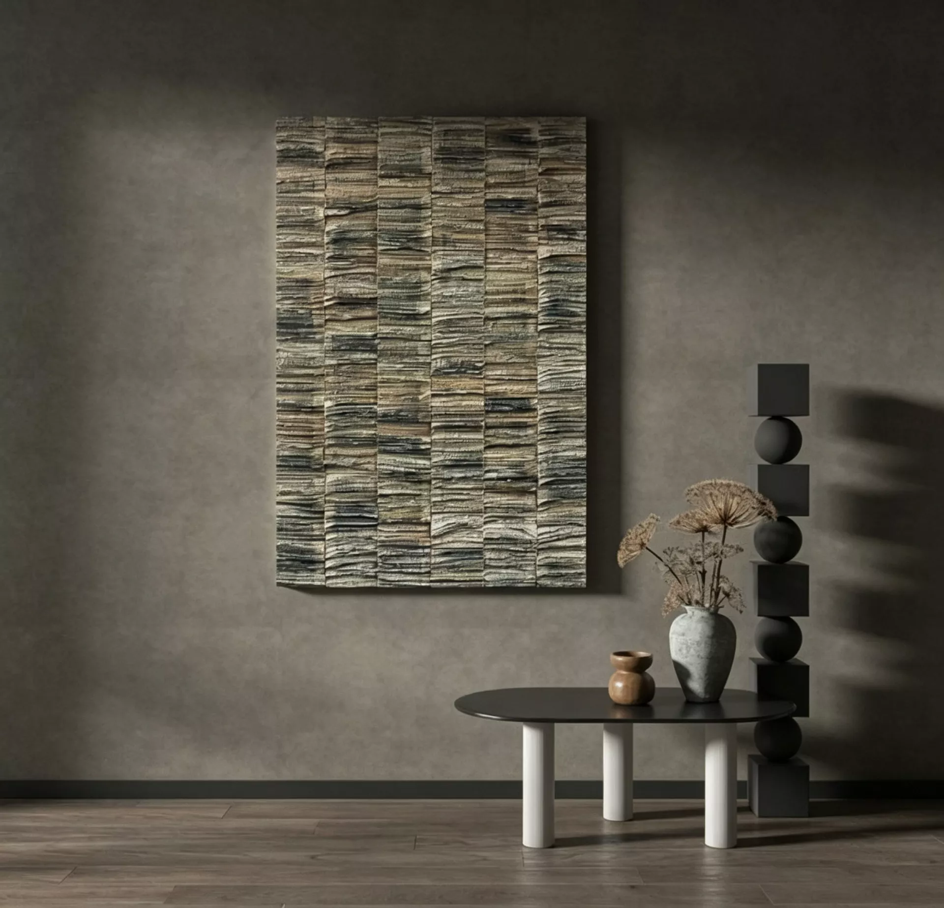 Textured Wall Art with Side Table 3D model