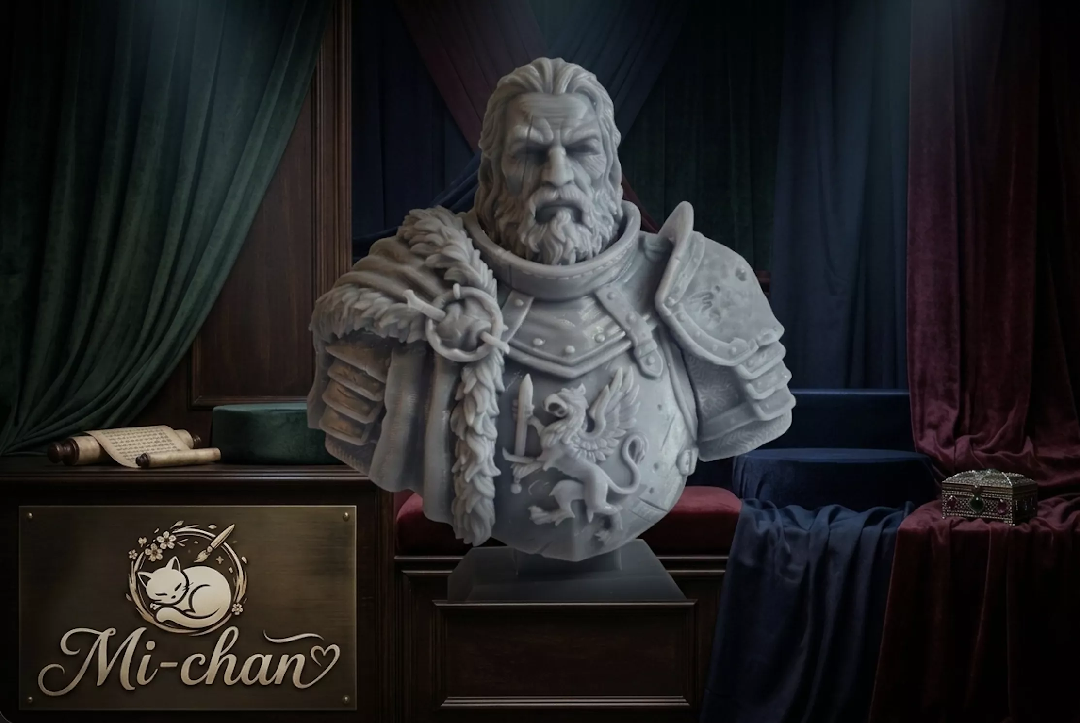 Gryphon Knight High Detail Fantasy Bust for 3D Printing 3D print model