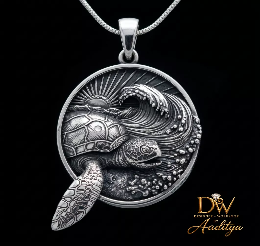 Sea Turtle Ocean Wave Pendant 3D print model