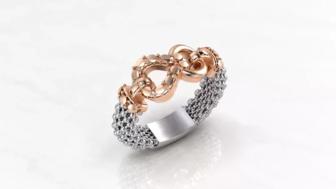 small Diamond cut gold finish infinity mesh ring support