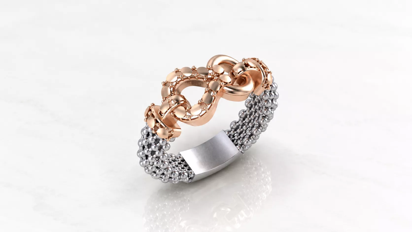 small Diamond cut gold finish infinity mesh ring support 3D print model